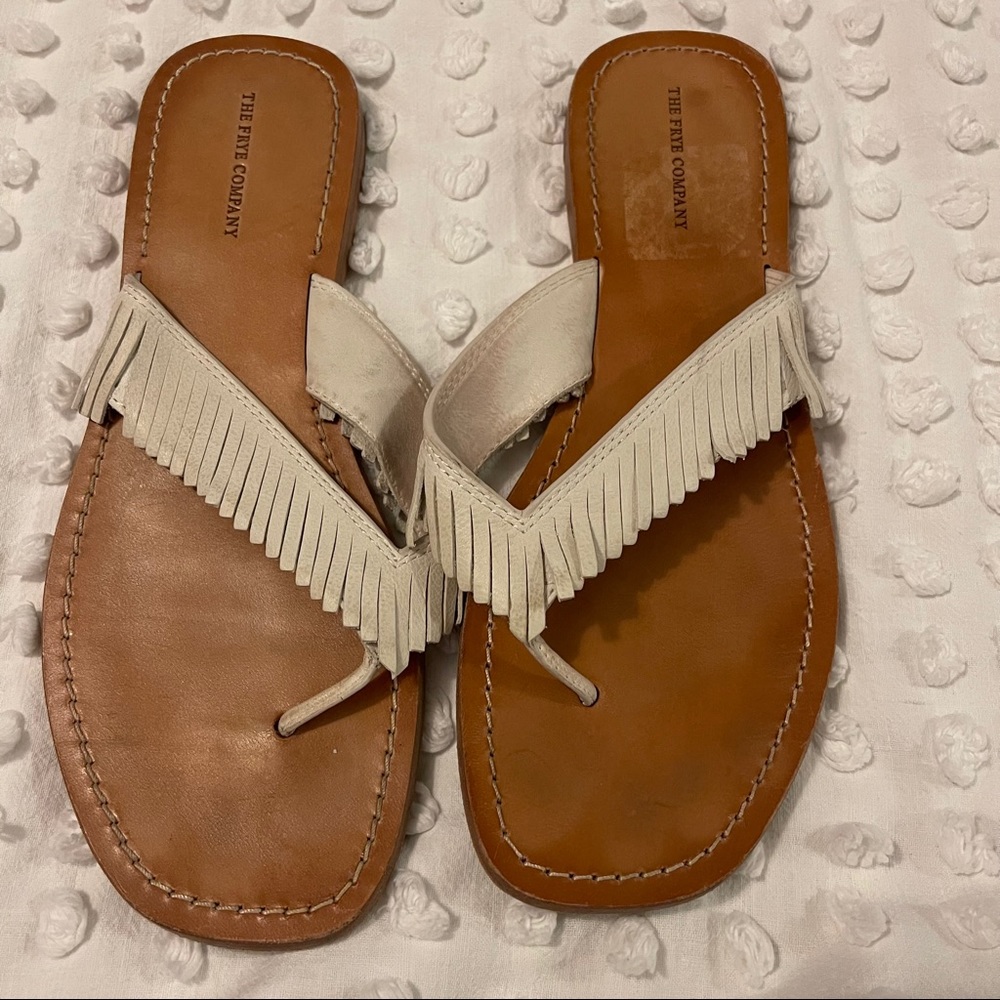 Frye flip flops with leather fringe